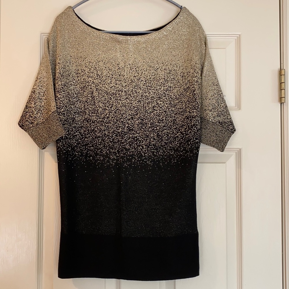 WHBM Gold and Black Shimmer Ombré Short Sleeved Sweater